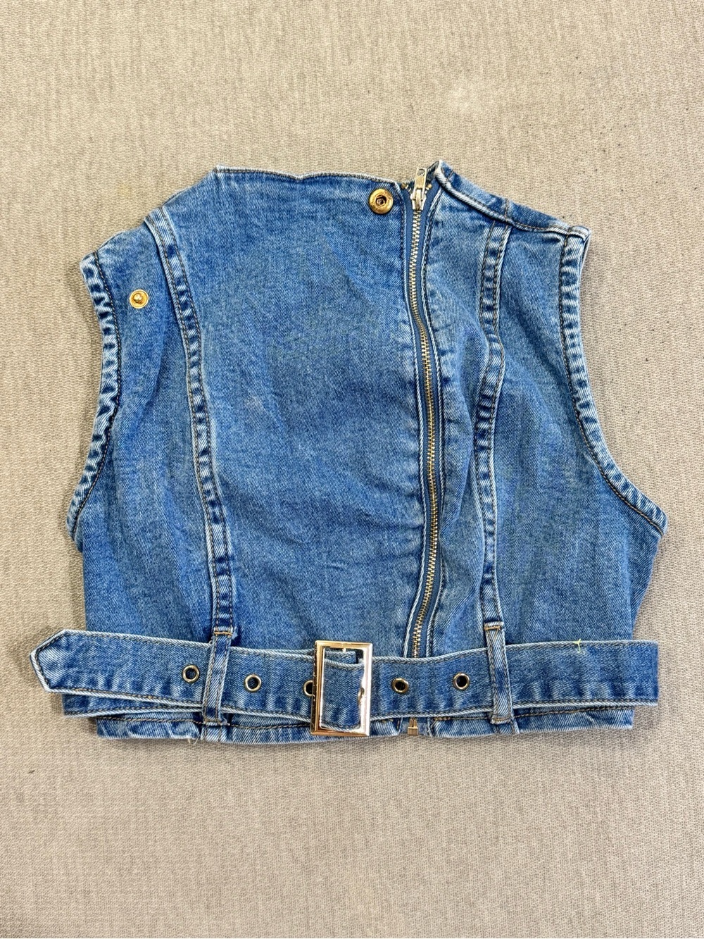 Oh Polly Denim Zip-Up Crop Top with Belt - Picture 2 of 4